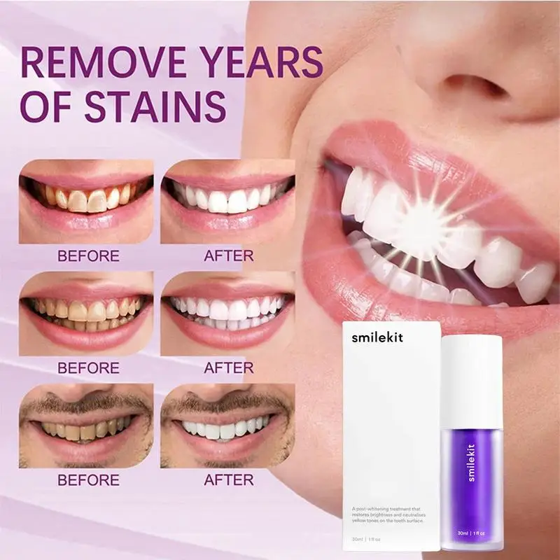 V34 Toothpaste Whitening Teeth Repair White Brightening Tooth Care Purple Corrector Reduce Yellowing