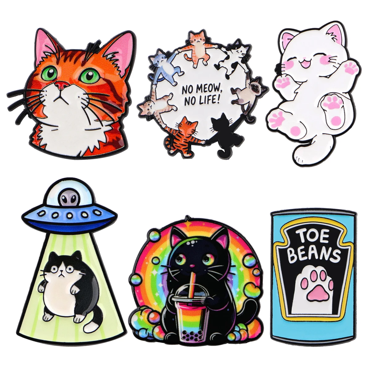 Mix 6 teile/satz Katze Serie Emaille Pin UFO Broschen Für Frauen Anstecknadeln Abzeichen auf Rucksack Tücher Zubehör Mode Schmuck geschenke