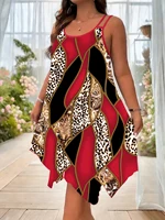 Robe asymétrique à rayures géométriques imprimées à double bretelle pour femmes grandes tailles 2