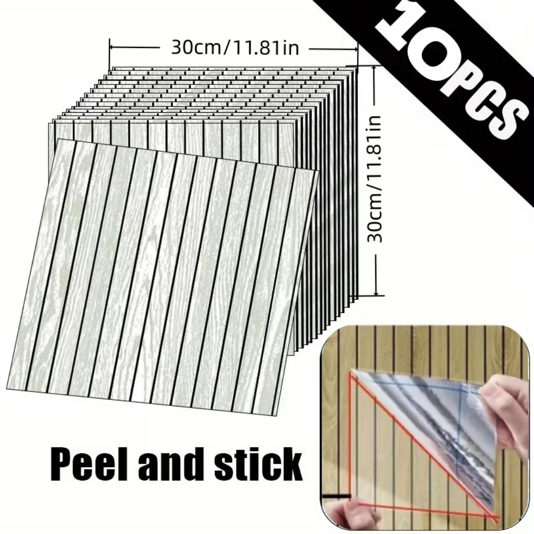 10개입 3D 벽 스티커 패널 자가 접착 나무 무늬 벽지 홈데코 붙였다 떼었다 간편 DIY 천장 거실용