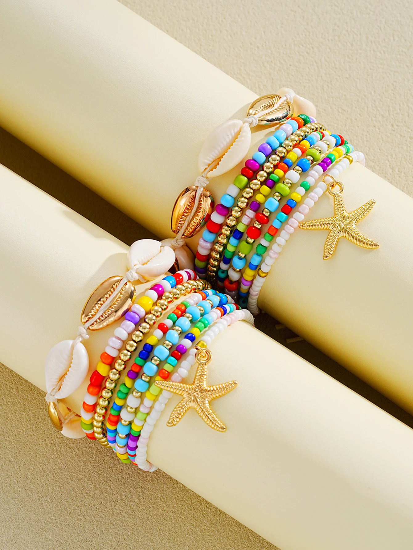 14pcs Set Bohemian Beaded Anklets for Women Summer Beach Starfish Shells Charm Ankle Chain Casual Vacation Parties Jewelry Gifts