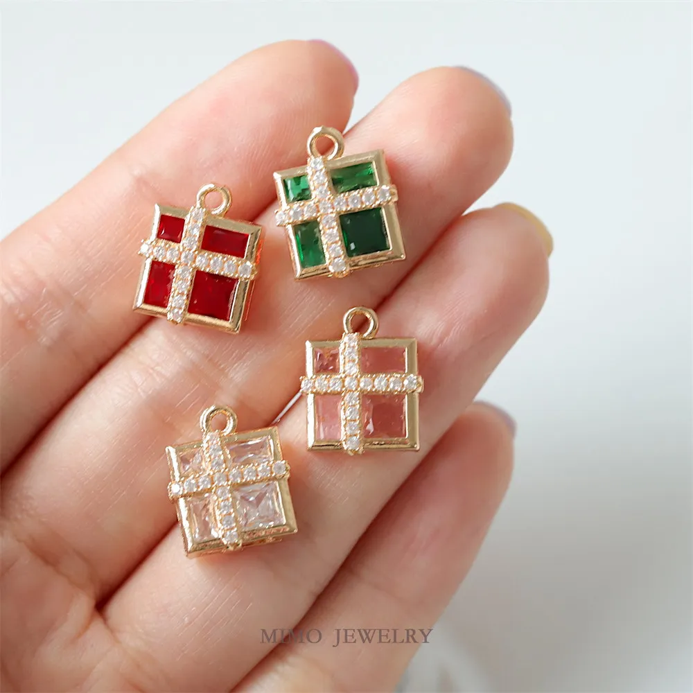 14K Gold Plated Brass Micro Inlaid Zircon Christmas Style Multi-color Gift Charm Pendants Jewelry Making Supplies Diy Accessorie 14k gold plated brass round cross iris pattern white fritillaria charm pendants jewelry making supplies diy accessorie