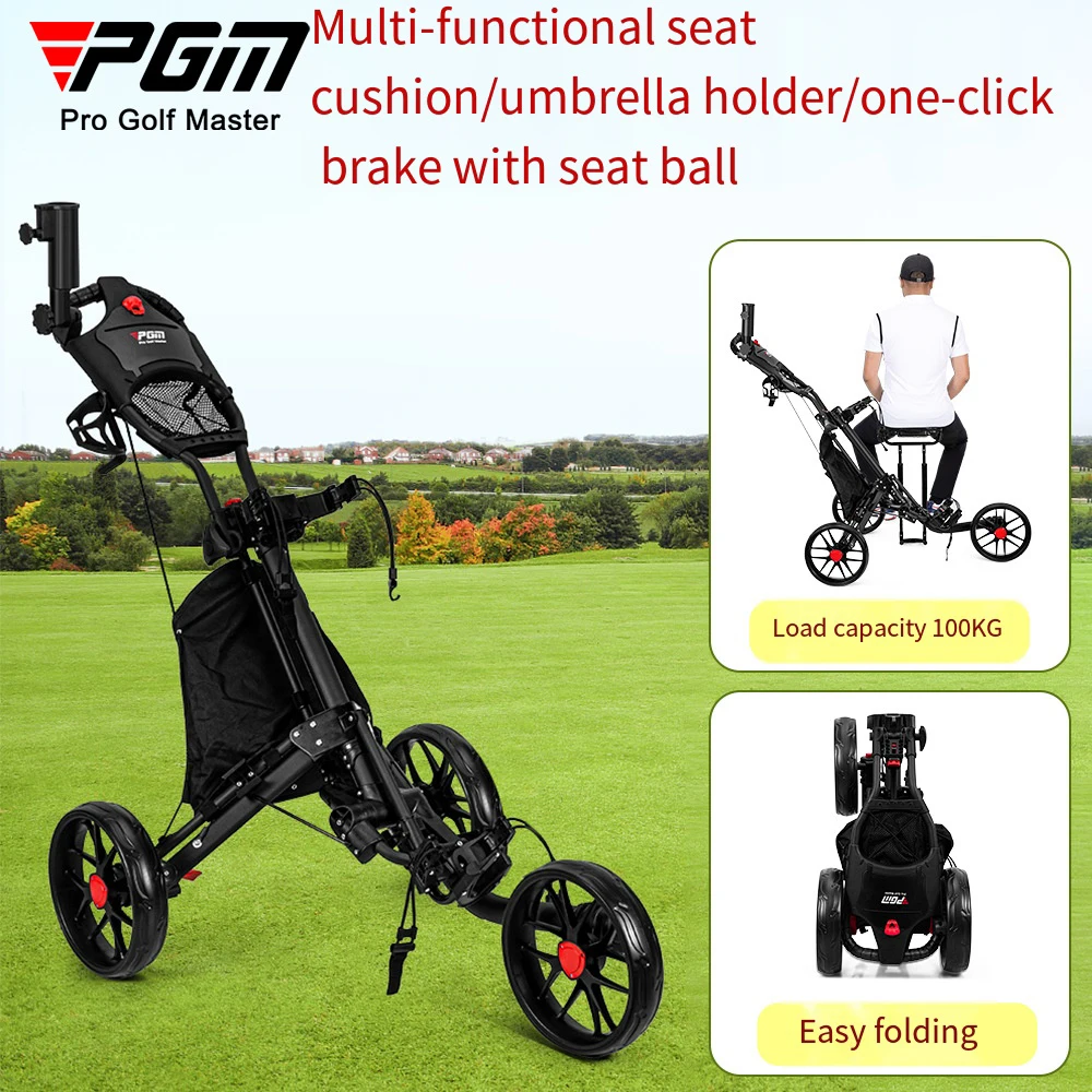 PGM Golf Folding Trolley Outdoor Portable Golf Pull Push Cart  Multifunctional Golfing Cart Bag Carrier with 3 Wheel Push Cart
