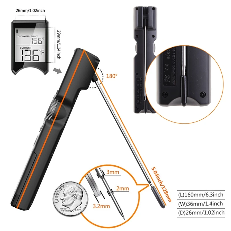 

Мгновенно считываемый цифровой кухонный термометр для мяса и мяса для приготовления барбекю, выпечки IP65