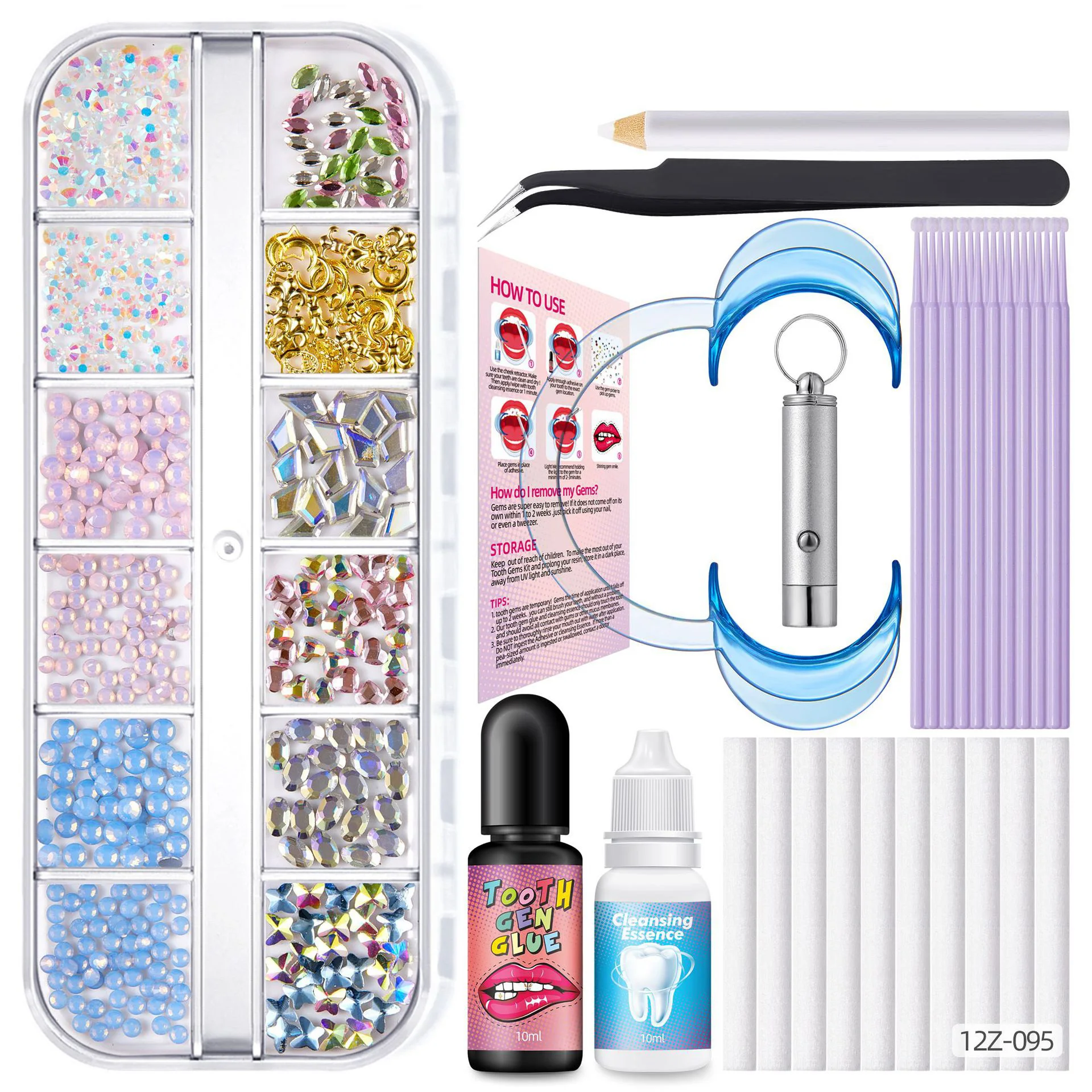 Hot Sale Dental Teeth Gem Decoration Tooth Gem Kit With Curing Light And Glue Solid Crystal Tooth Gems 4