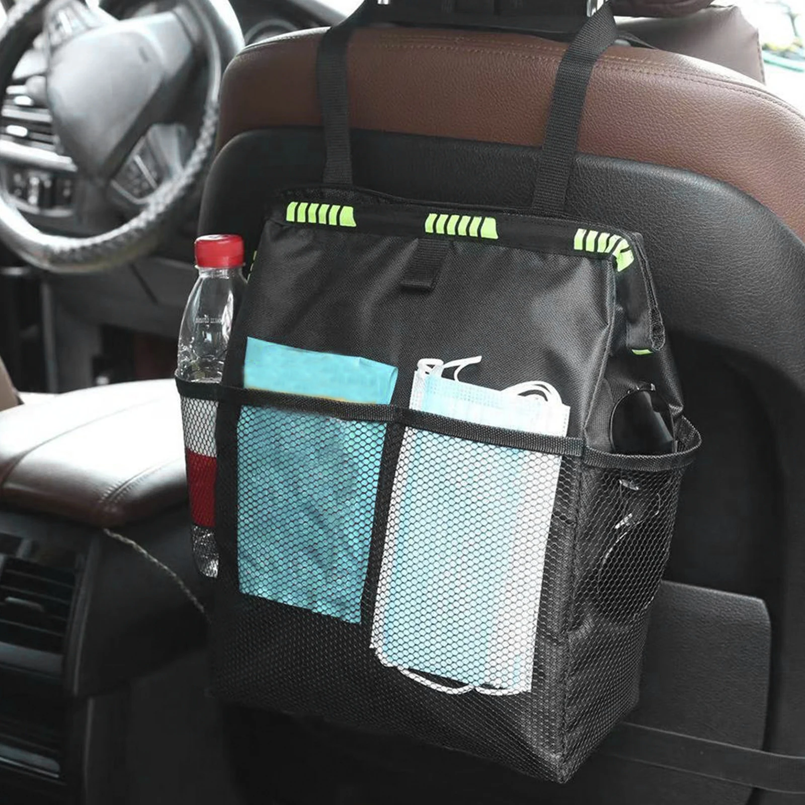 Car Trash Can Car Trash Can Handy Tissue Holder Leak-Proof Car Organizer Storage Bag Rear Seat Garbage Bin With adjustable release buckle