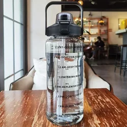 Large Capacity 2L Straw Water Bottle with Time Marker for Outdoor Sports & Fitness (Black)