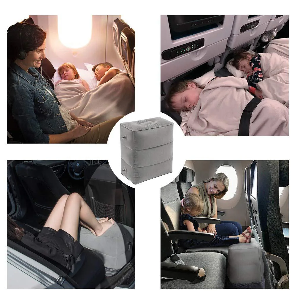 Inflatable Foot Rest Pillow for Kids/Adult Adjustable Height Airplane Bed Leg Pillow for Office Airplane Train Cars Home
