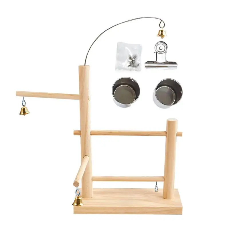 

Parrot Playstand Wood Bird Perch Play Gym With Bell Portable Tabletop Spin Training Perch Natural Stand Cage Toys Wooden Toy