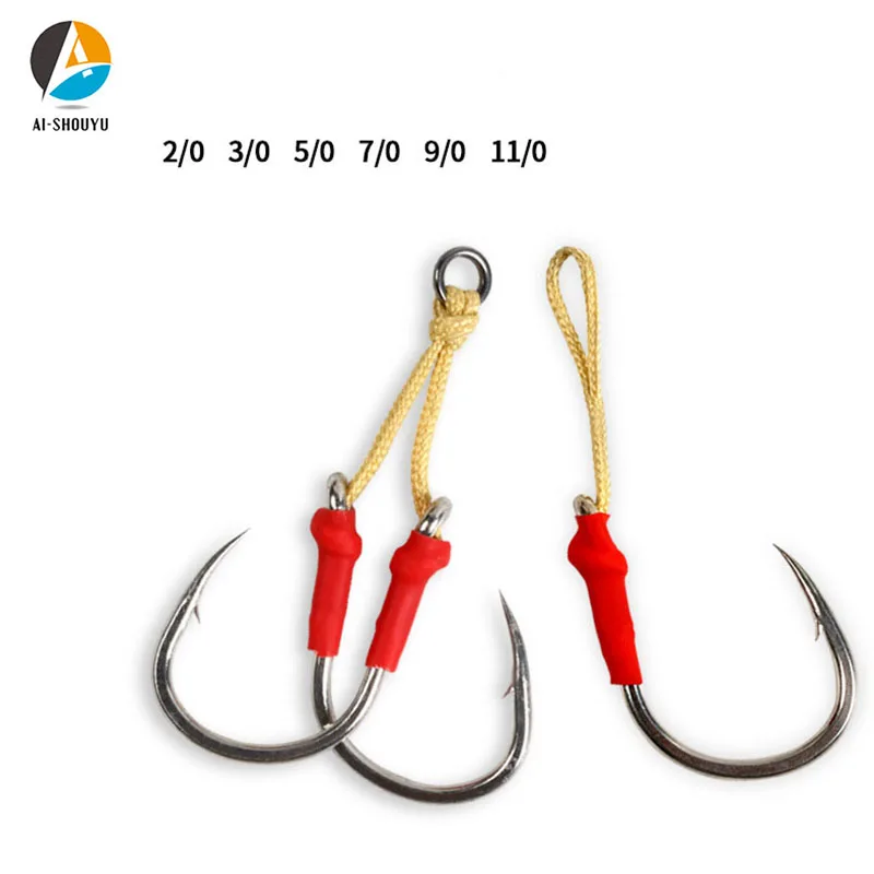 

AI-SHOUYU 5Pack Slow Jig Hook Assist Carbon Hooks Jigging 2/0-11/0 Size Metal Jig PE line Fishing Accessories Saltwater Hook