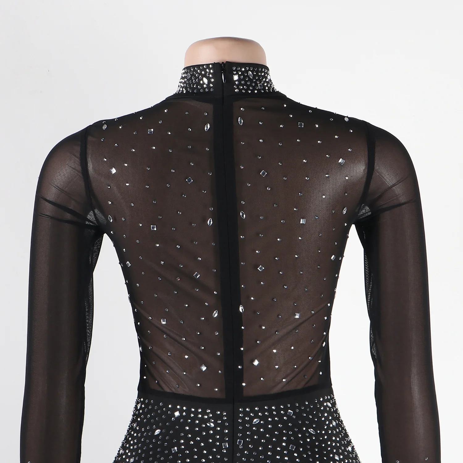 Sexy Party Jumpsuits Women 2023 Autumn Solid Mesh Diamond Fashion Long Sleeve Pants Jumpsuit Clubwear Female Overalls Streetwear