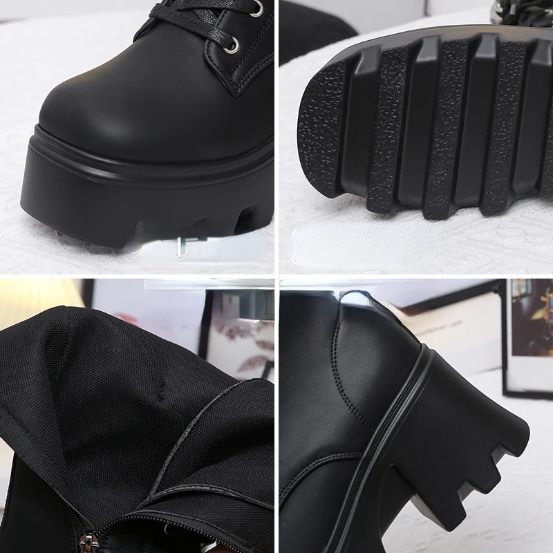 Plus Size 42 Goth Women Shoes 2023 New Women's Boots Chunky Heel Platform Middle Tube Motorcycle Boots Fashion Punk Party Shoes