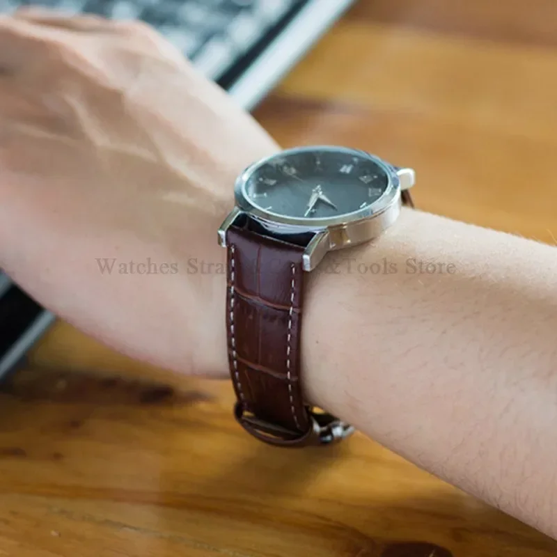 Genuine Leather Watchband with Butterfly Clasp – Universal Strap Bracelet