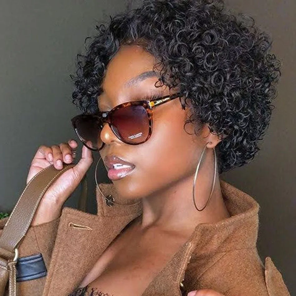 

Pixie Cut Wigs For Women 12A Human Hair Peruvian Raw Short Bob Kinky Curly 13X2 HDTransparent Hairline 250Density Water Perruque