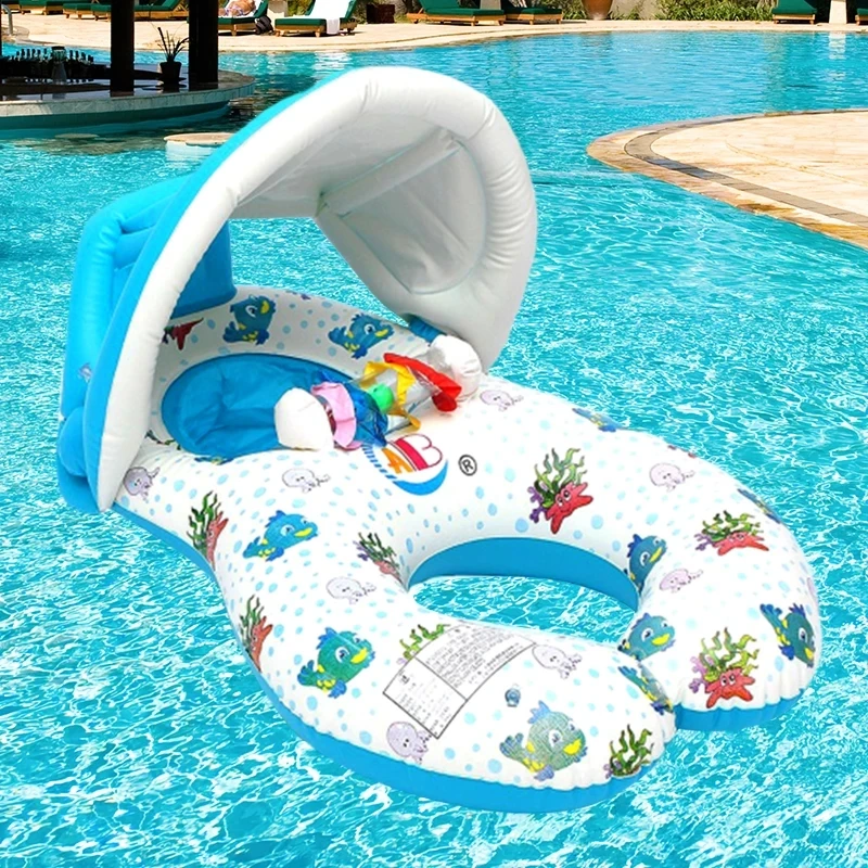 Portable Mother Children Swim Circle Inflatable Safety Swimming Ring Children Water Play Games Seat Float Kids Swim Trainer Toy 3