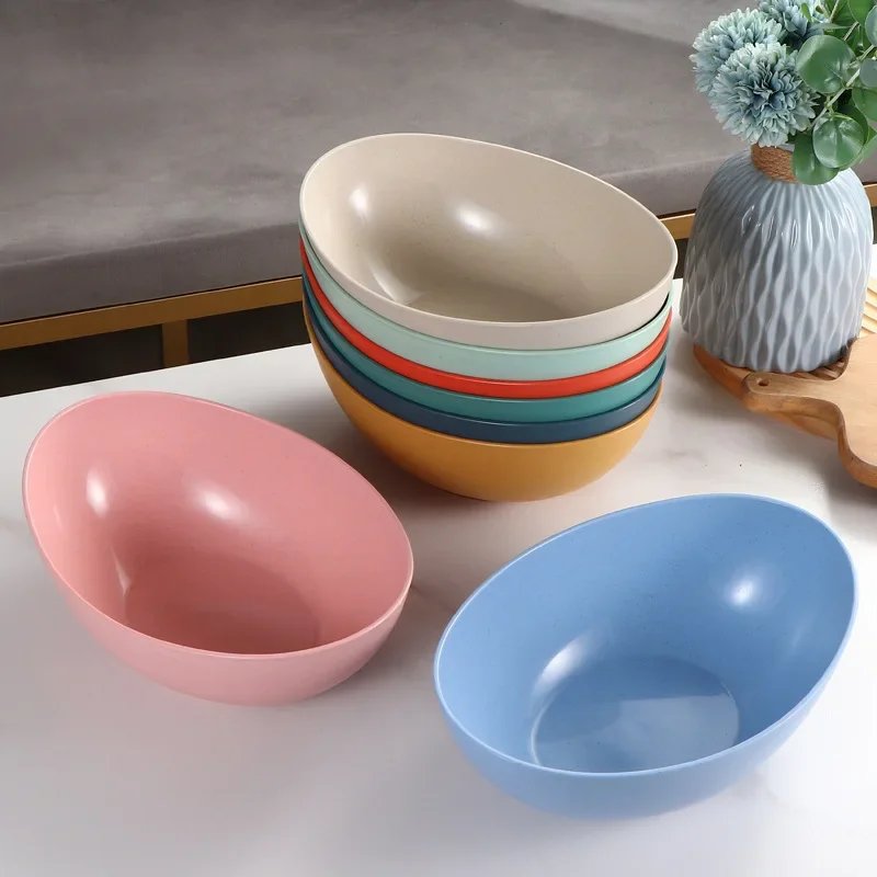 Eco-Friendly Wheat Straw Large Kitchen Bowl - Creative Microwave-Safe Dish for Fruit, Salad, and Vegetables