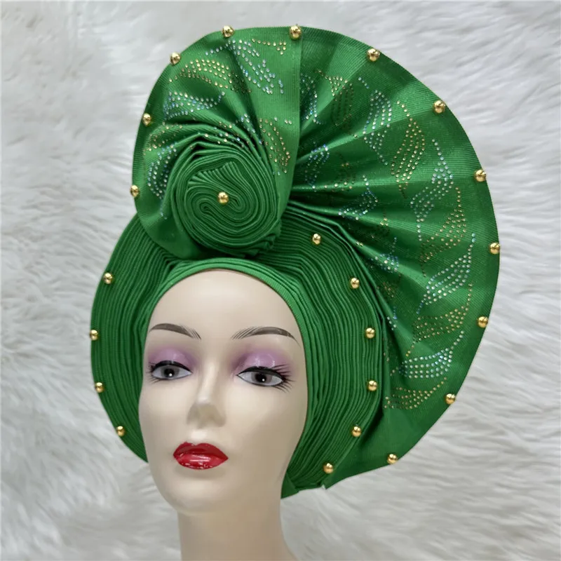 High Quality African Nigeria Gele Elegant Helmet With Stones Headband