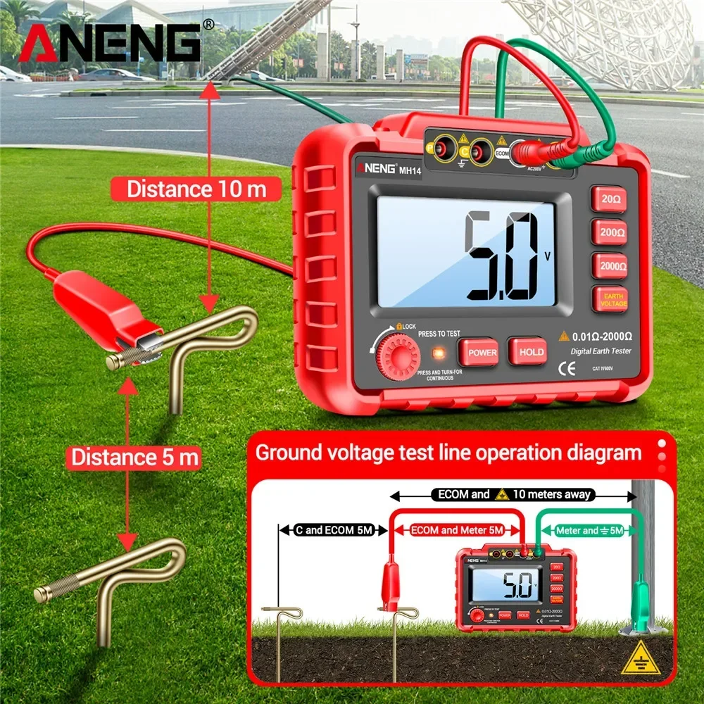 ANENG MH14 Ground Resistance Megohm Testers Meter Megohmmeter Voltmeter Red Color 1999 Conuts Ohm Detector without BatteryTools 2