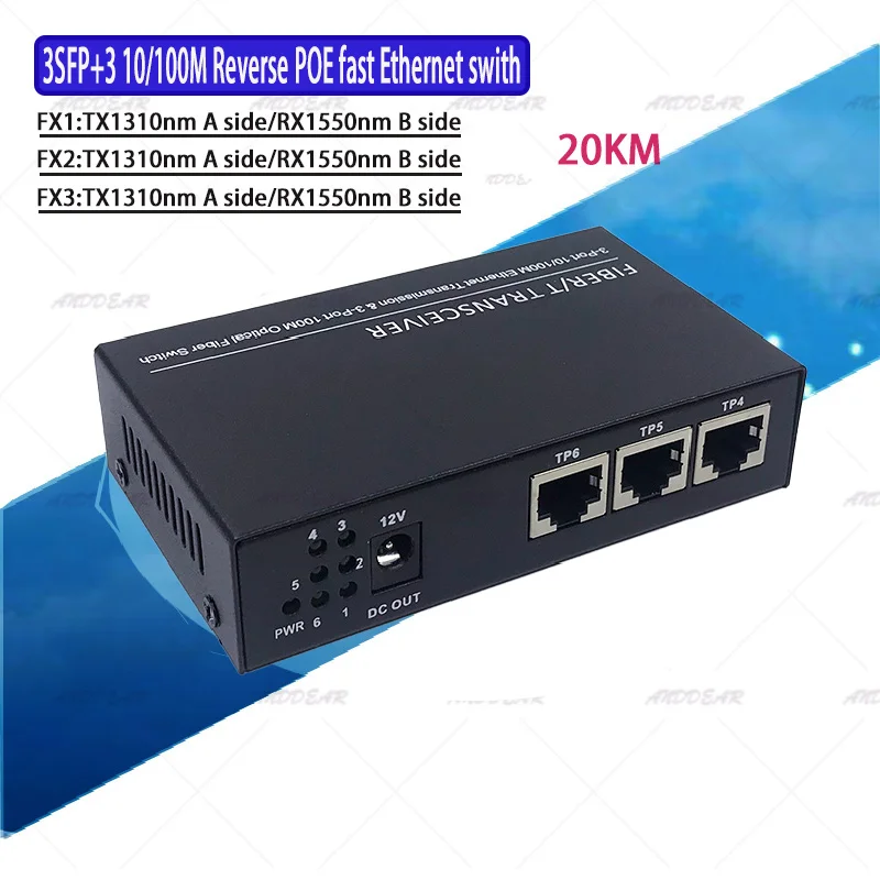 Ethernet Switch  Fiber Optical Media Converter Single Mode3Rj45 And 3 Sc Fiber Port 10/100M Pcba