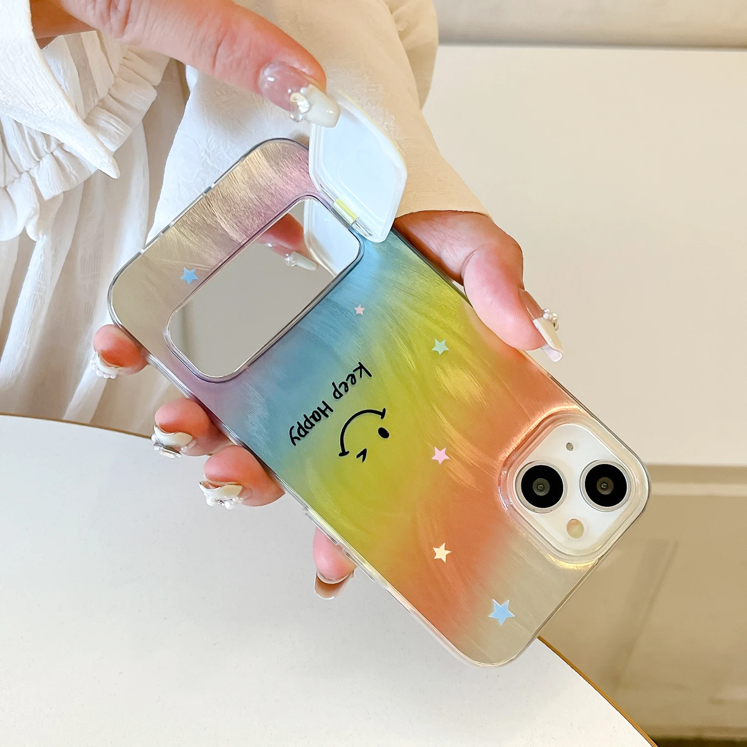 Smile Rainbow Mirror Holder Dazzle Lustre Lining Phone Case