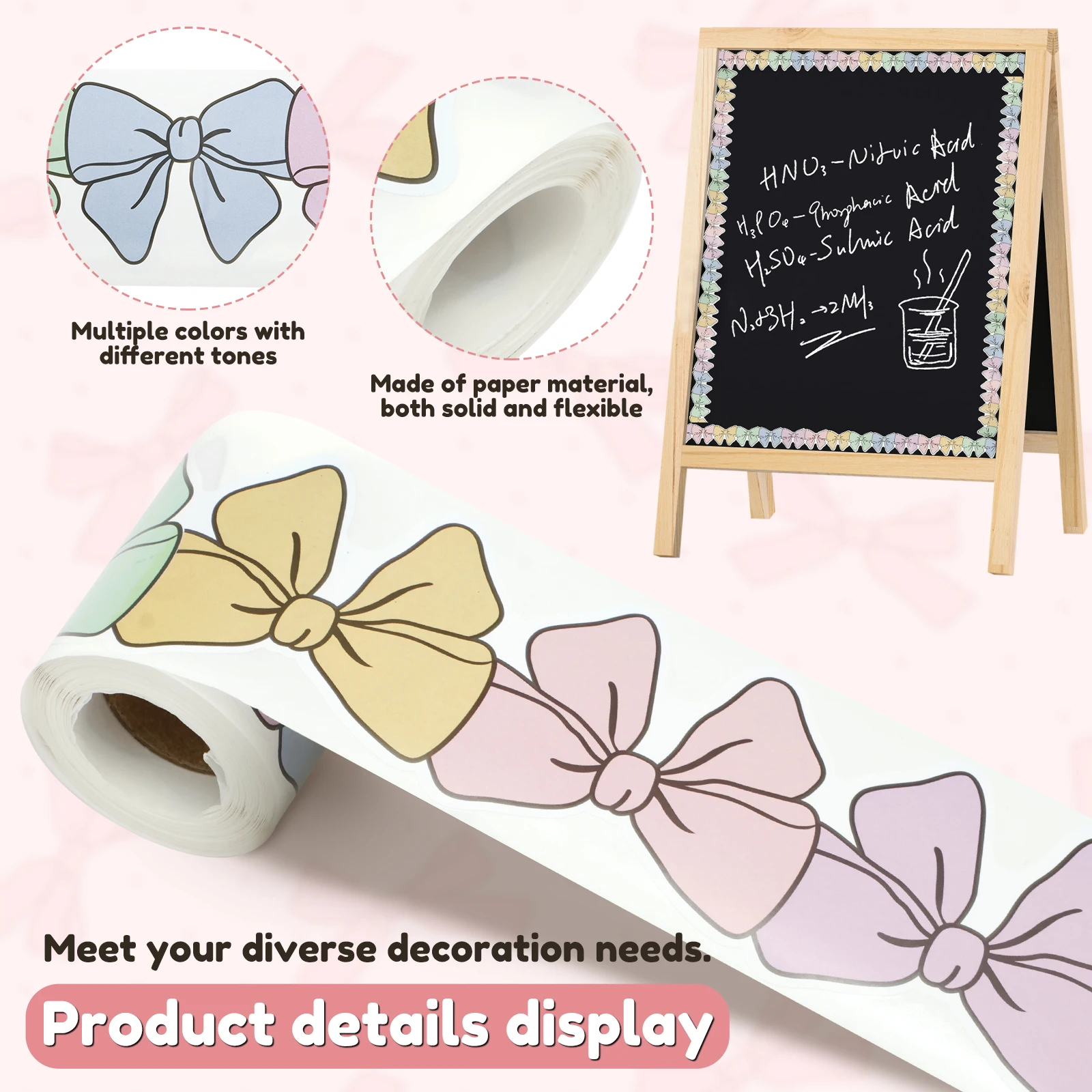 170/340pcs Bow Bulletin Board Borders For Classroom Office Back to School Pink Bulletin Board Border Stickers for Blackboard