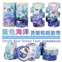 10 pcs/set Blue Ocean Gilding Washi Tape Set Scrapbooking Diy Journal Stationery Masking Tapes Deco Art Supplies Gift Sticker 1