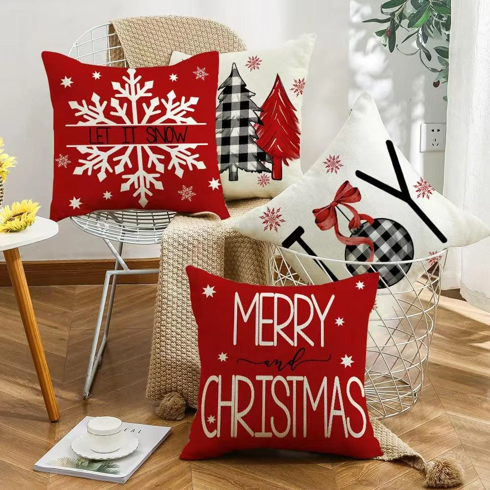 4-piece Christmas pillowcase set, 18x18 inches, suitable for living room, bedroom, Christmas decoration (without pillow core)
