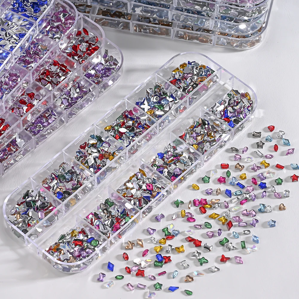 12 Gitter 3D Bunte Mini Harz Nail Art Strasssteine Gemischter Stern/Schmetterling/Liebe Diamanten Nagel Charms DIY Maniküre Dekorationen Edelsteine – Detail 22