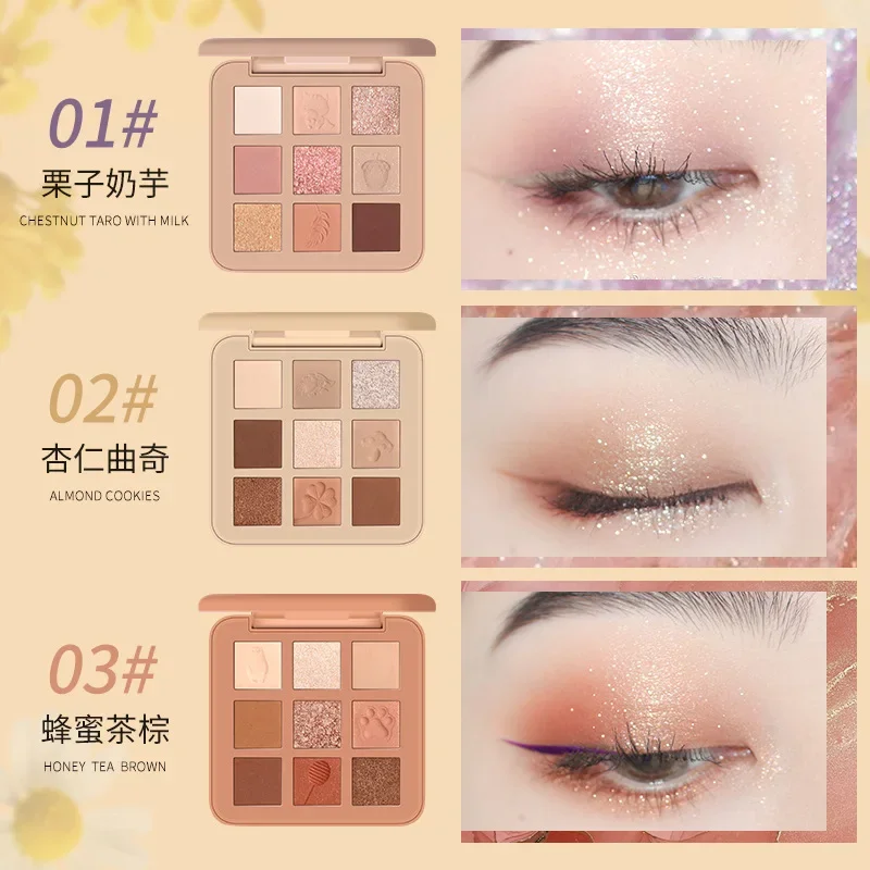 NOVO Embroidered 9-Color Eye Shadow Palette Glitter Pearly Eyeshadow Nude Long Lasting Korean Charming Eyes Makeup Cosmetics 4