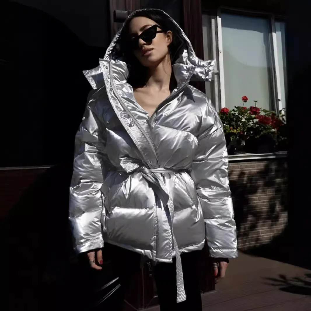Autumn And Winter Outdoor Trendy Bright Bread Cotton Jacket Women's Fashion Personal Street Leisure Sports Hooded Jacket