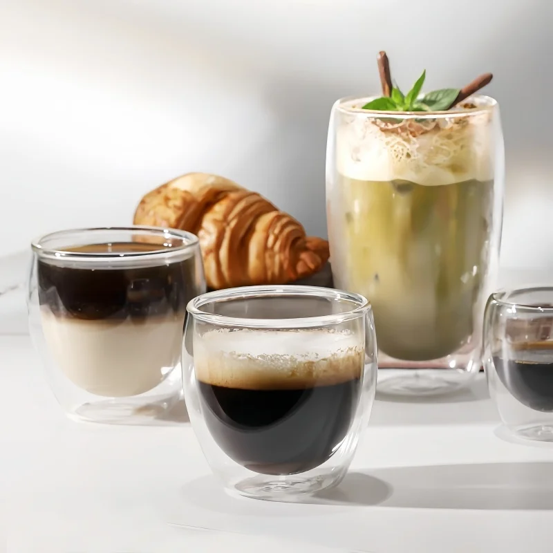 Double Wall Insulated Glass Cup Clear Espresso Coffee Beer Tea Milk Whiskey Drinkware Handmade