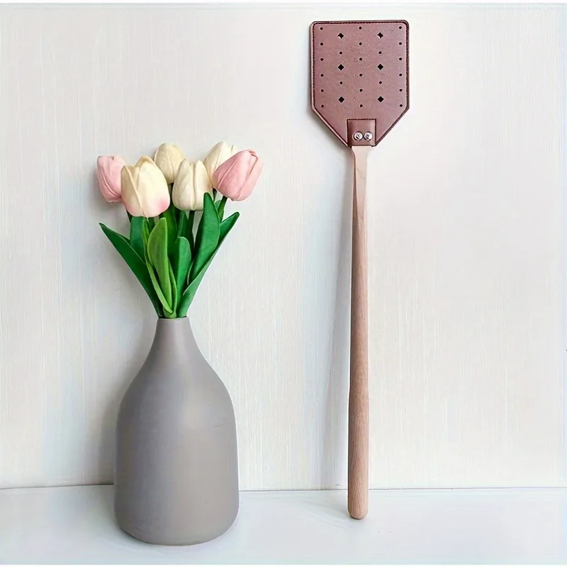 1PC Sturdy Leather Fly Swatter, Heavy-duty with Durable Wooden Handle, Household Summer Mosquito, Manual
