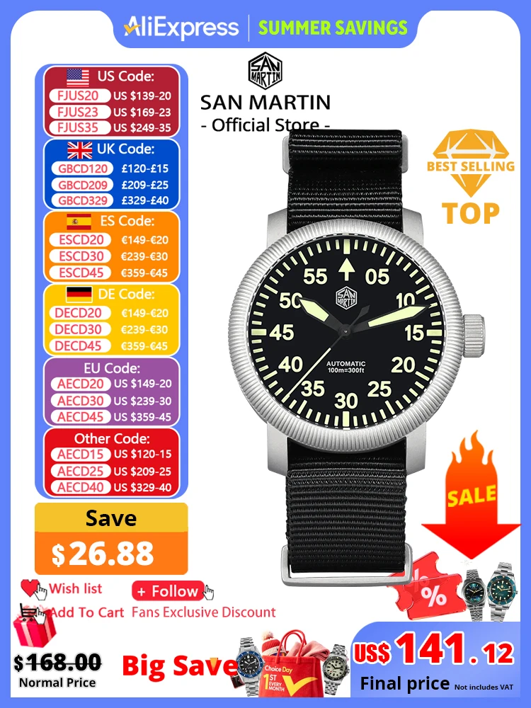 นาฬิกาแฟชั่นเรียบหรู San Martin 40 มม. รุ่น Retro PILOT YN55