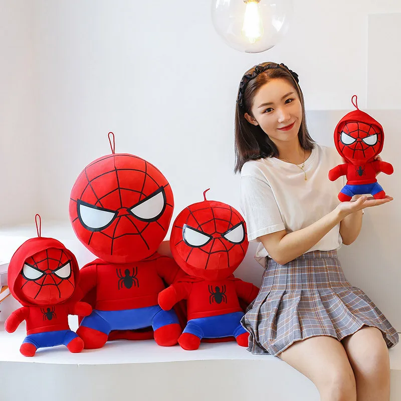 25-60cm Anime Marvel Spider Man Plush Doll Kawaii Cartoon Sweater Hoodie Peluche Cute Stuffed Toy Soft Pillow  Birthday Gifts