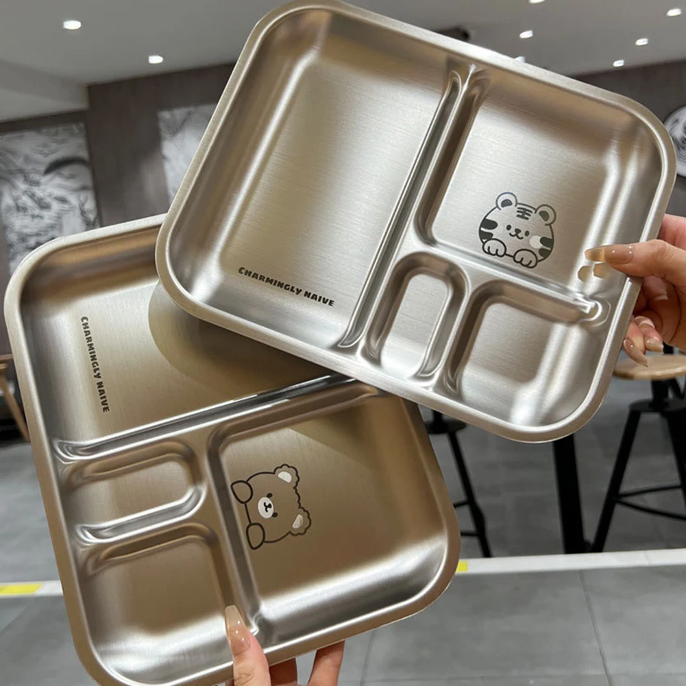 Food Plate Plate Plates Divided Steel Tray Stainless Food Dinner Trays Compartment Kids Portion Lunch Section Control Serving