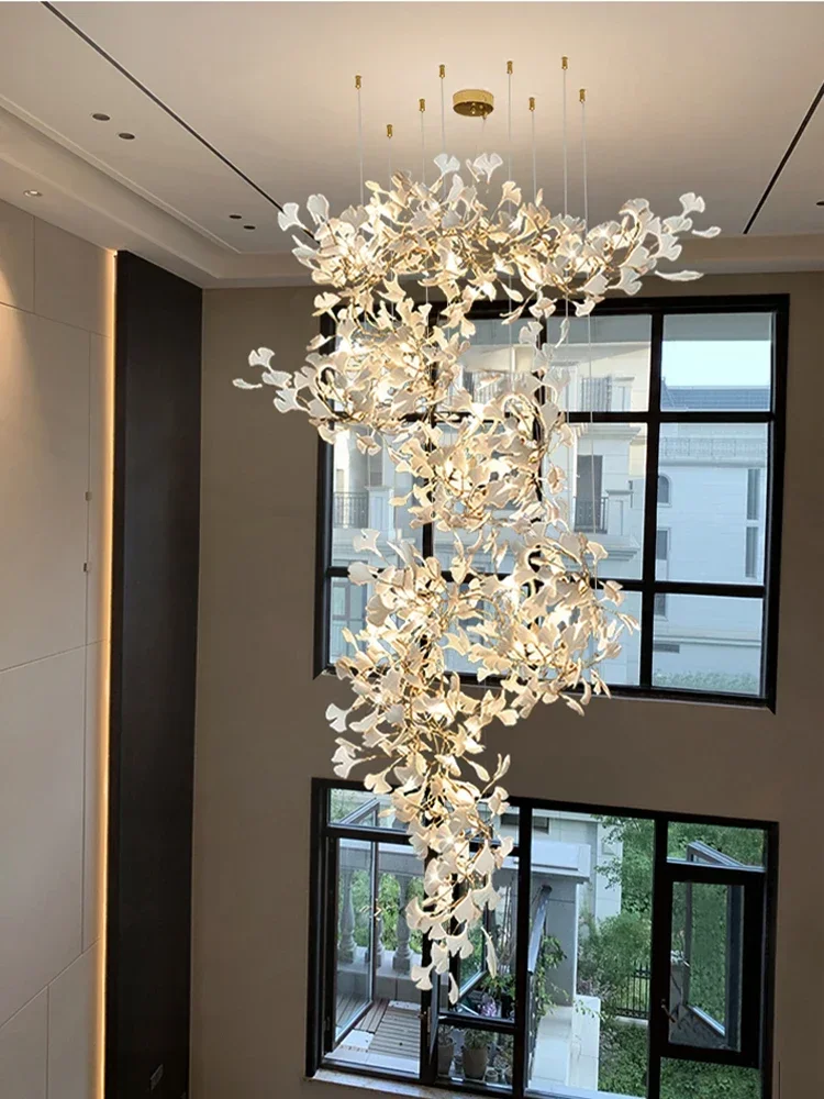 

New Living Room Nordic Ginkgo Branch Leaves Chandelier Staircase Modern Petal Chandeliers Pendant Lights Hotel Lobby Branch Lamp