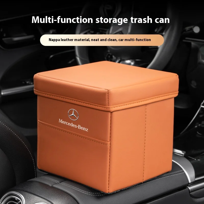 Car Foldable Leather Storage Box Garbage Bin For M...
