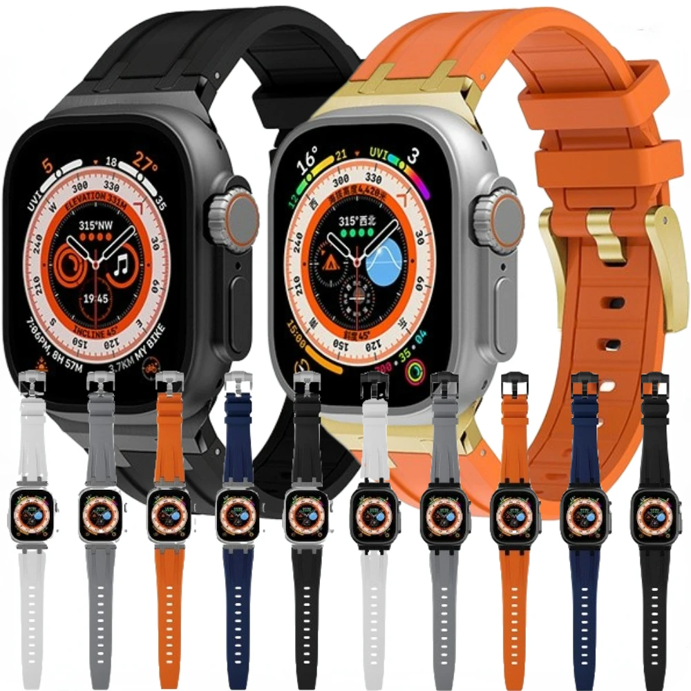 

Liquid Fluororubber Strap for Apple Watch Band 45mm 44mm 42mm Ultra 49mm Modified Wristband Bracelet iWatch Series 8 7 6 5 4 SE
