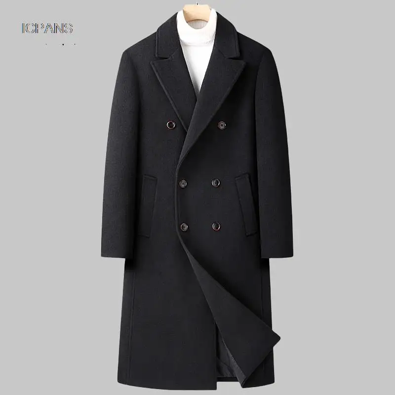 

50% Wool Mens Coats Double Breasted Warm Long Woolen Winter Jackets For Men Coat Clothing Korea Slim Outwear Parka