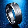 Nuncad Men's 8mm Tungsten Carbide Rings Cubic Zirconia Grooved Tungsten Wedding Band Rings Matte Finish Polished Beveled Edge 4