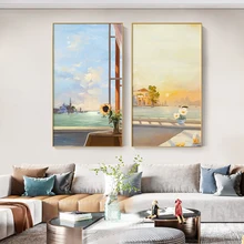 

Nordic Living Room Decoration Painting Coastal Scenery Canvas Print Sunrise Landscape Wall Art Pictures Modern Wall Poster Decor