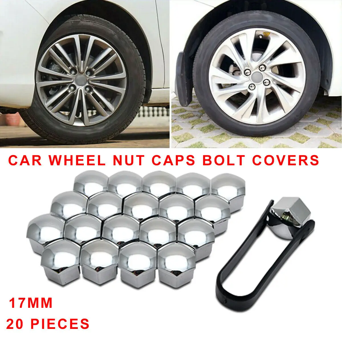 

20pcs 17mm Car Wheel Nut Caps Silver Plastic Wheel Nut Cover Screw Bolt Protection Covers