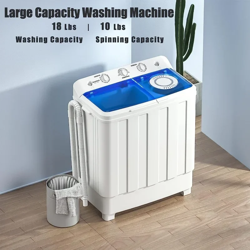 Portable Washing Machine, 28lbs Twin Tub Washer Mini Compact Laundry Machine with Drain Pump 5