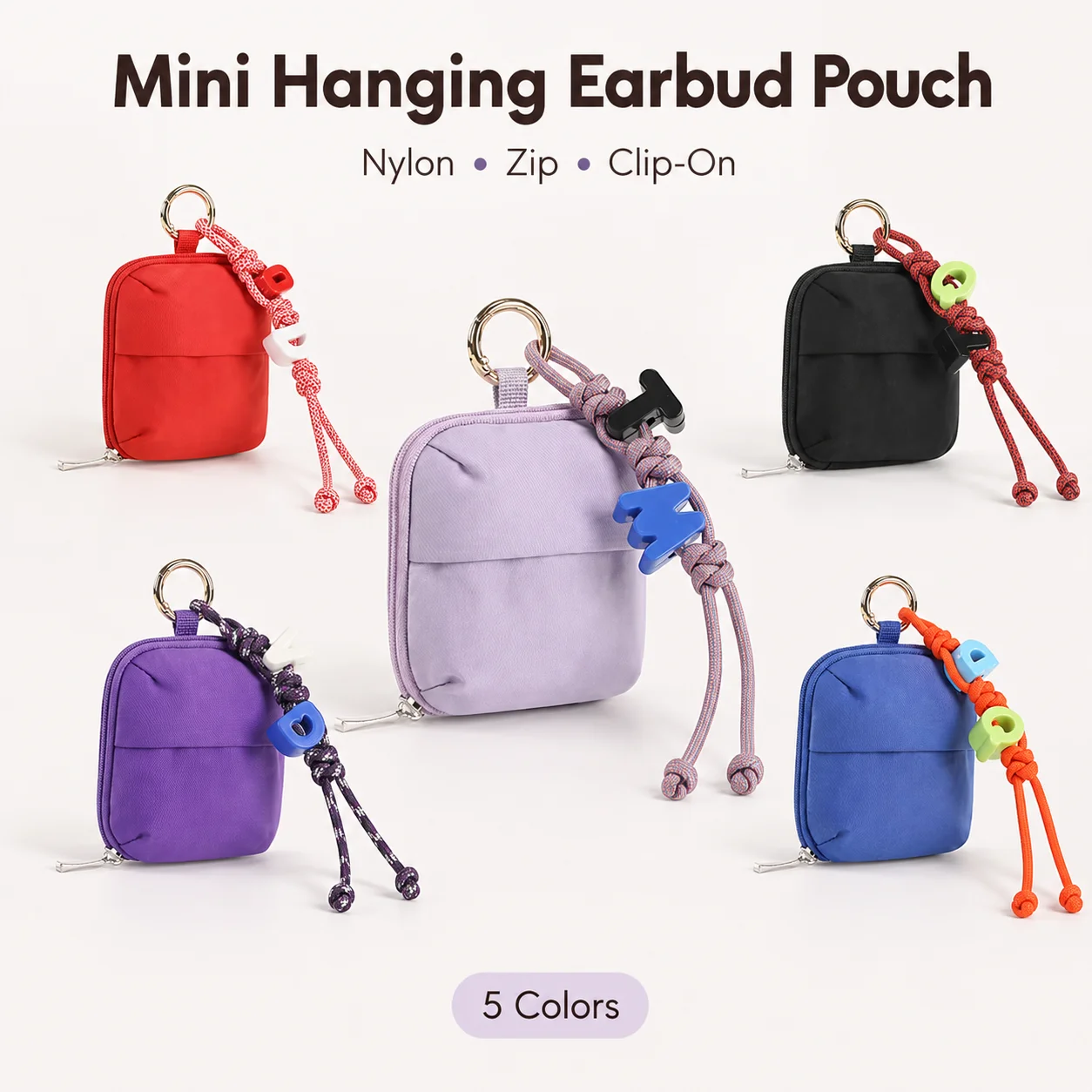 Scandihome Mini-Kopfhörertasche, bunter Buchstaben-Schlüsselanhänger aus geflochtenem Seil, kleine Münzbörse, Reißverschluss-Geldbörse, Rucksack-Deko