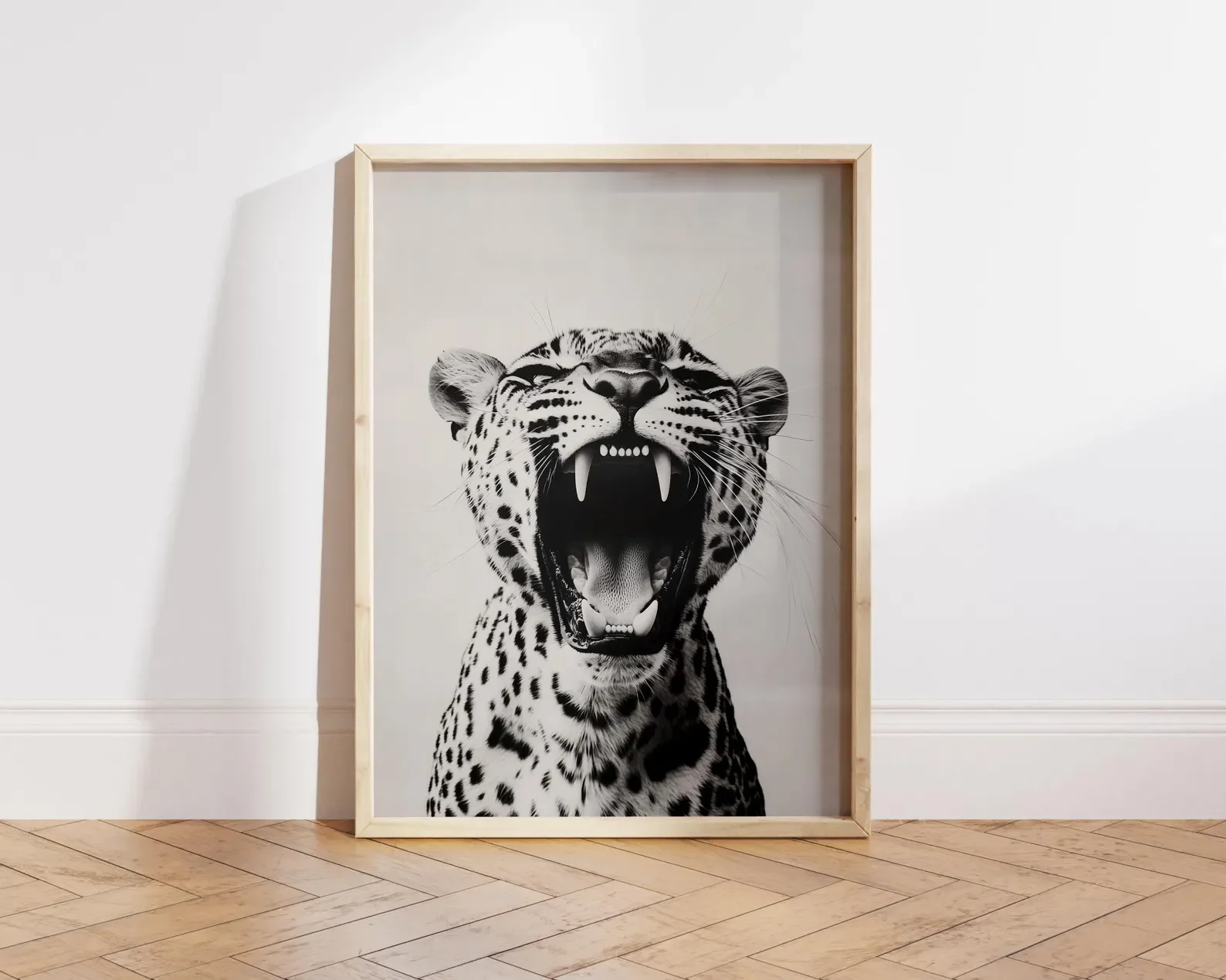Chic Leopard Roar Black & White Wall Art - Digital Home Decor Print