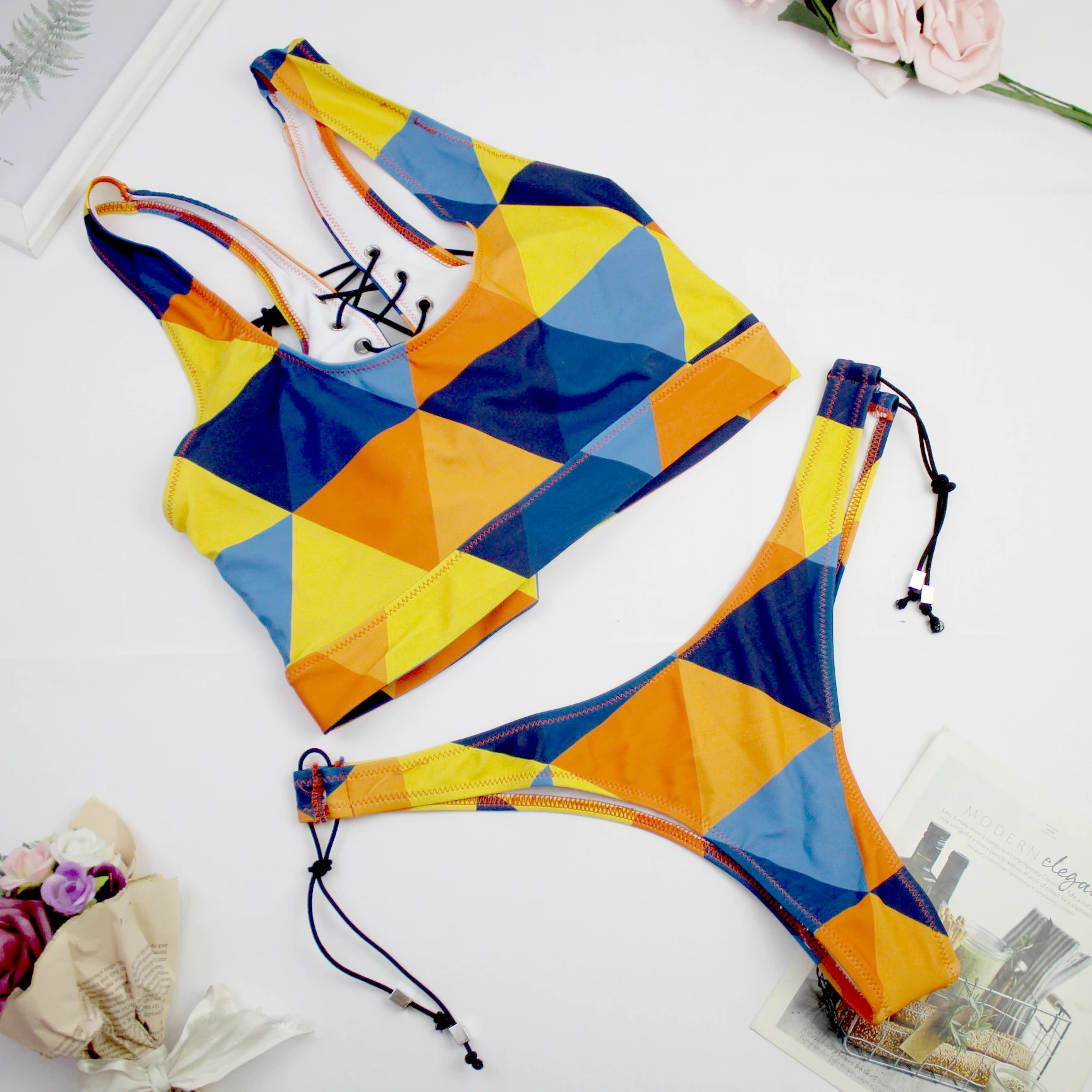 bikini sets for women Sexy Push Up Bikini Set 2022 New Patchwork Swimsuits Ruched Swimwear Women Biquini Strap Yellow Bathing Suit Summer Beachwear two piece bikini set