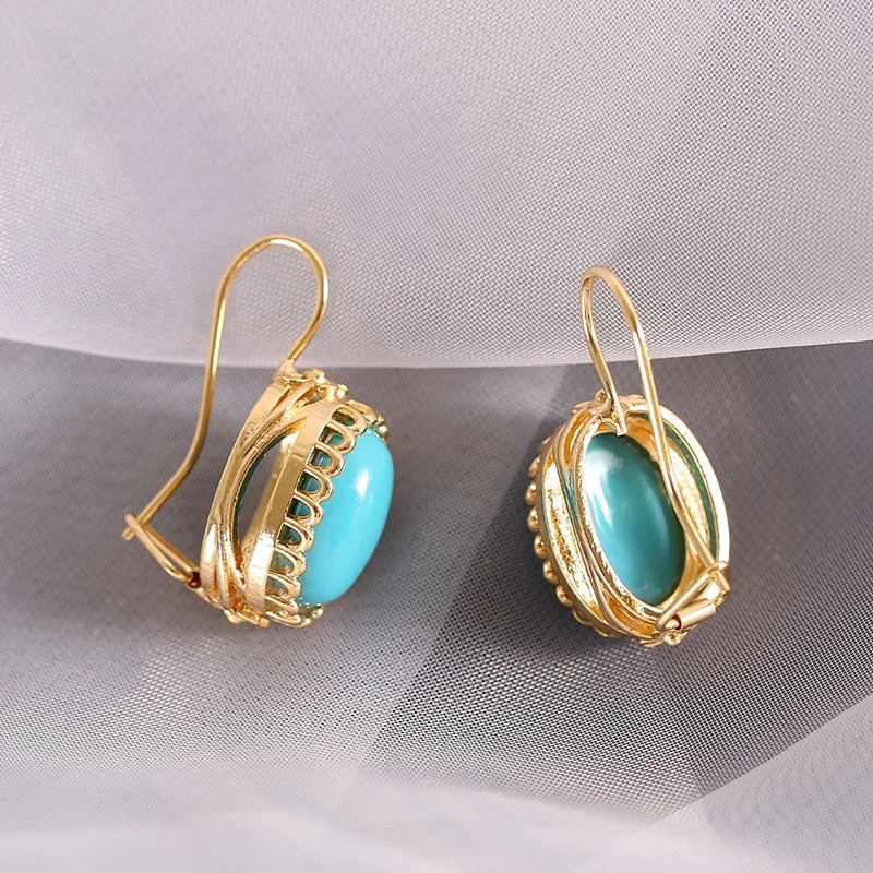 Crystal Earrings Unique Gold Color Hook Earrings Green Oval Crystal Earrings for Women Anniversary Party Engagement Wedding Daily Wear Jewelry