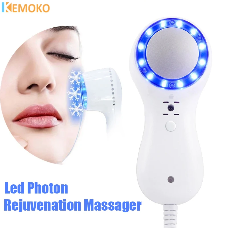 USB Ice Healing Beauty Machine Led Photon Rejuvenation Massager Shrink Pores Cold Hammer Blue Light Facial Skin Lifting Tighten skin care device