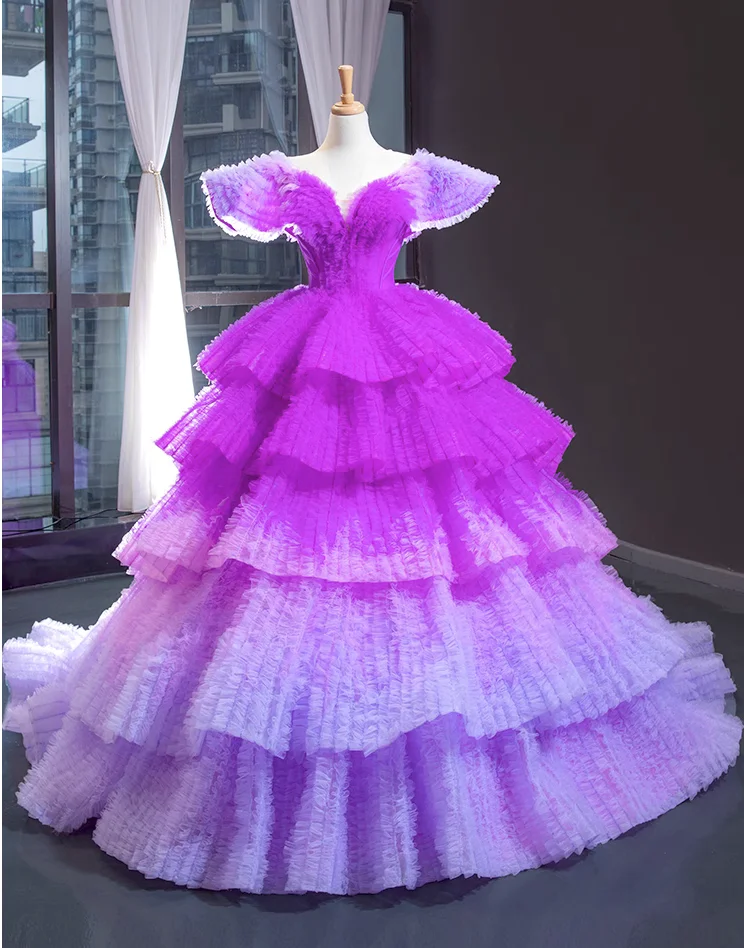 Purple gradient dress new performance dance suit chorus competition suit national costume skirt performance costume
