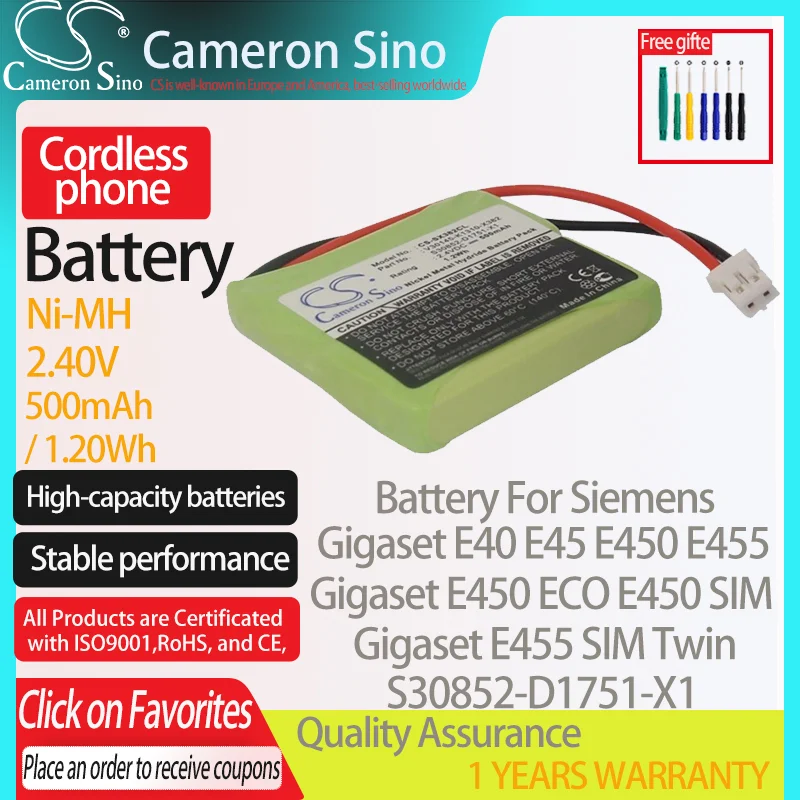 Batteria Cameronsino Per Siemens Gigaset E40 E45 E450 E450 Eco E455 E450 Sim Adatto Per Batteria Telefono Cordless Siemens S30852-D1751-X1